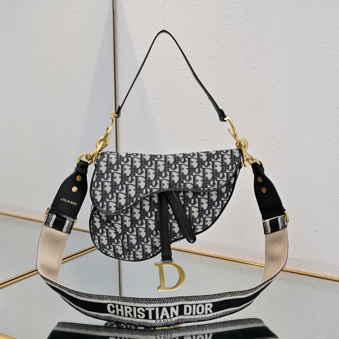 Dior Saddle Oblique – Gris clair – sangle contrastée