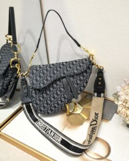 Dior Saddle Oblique – Noir et gris – sangle Christian Dior