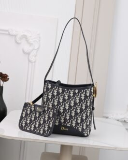 Dior Shoulder Tote Oblique avec pochette – Noir et gris