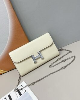 Hermès Constance To Go – Blanc – chaîne argentée
