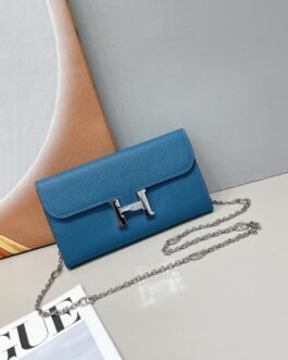 Hermès Constance To Go – Bleu – chaîne argentée