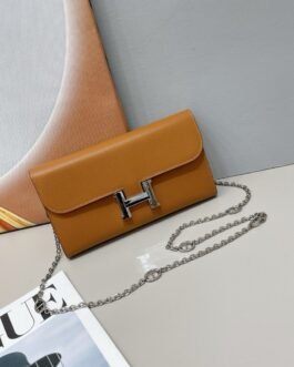 Hermès Constance To Go – Camel – chaîne argentée