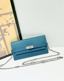Hermès Kelly To Go – Bleu – chaîne argentée