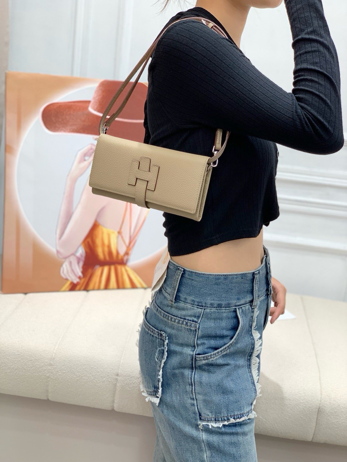 Hermès Roulis Slim – Taupe – bandoulière cuir