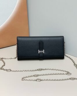 Hermès Wallet on Chain H – Noir – chaîne argentée
