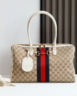Gucci Borsetto – Beige GG / Blanc – Toile GG et cuir – Moyen format