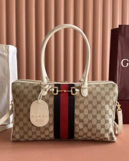 Gucci Borsetto – Beige GG / Blanc – Toile GG et cuir – Grand format