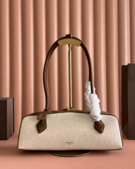 Alaïa Le Teckel – Écru / Marron – Toile et cuir – Moyen format
