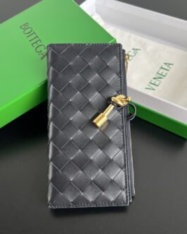 Bottega Veneta Portefeuille long Andiamo – Noir / Anthracite – Cuir nappa Intrecciato – Long
