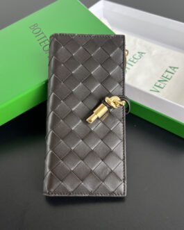 Bottega Veneta Portefeuille long Andiamo – Taupe / Gris – Cuir nappa Intrecciato – Long