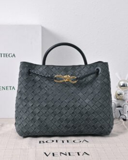 Bottega Veneta Andiamo Medium – Noir / Graphite – Cuir Intrecciato – Moyen format
