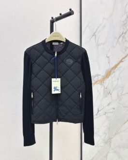 Burberry Veste hybride matelassée à losanges et manches maille EKD – court – Noir, Ivoire – Plusieurs coloris disponibles…