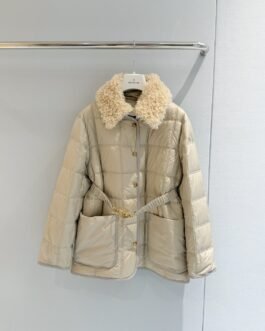 Prada Doudoune ceinturée à col shearling – standard – Beige – Femme