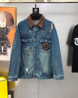 Louis Vuitton Veste en denim à col velours – Bleu