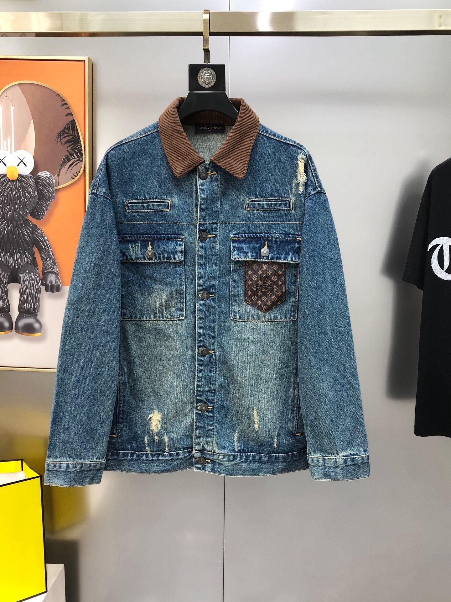 Louis Vuitton Veste en denim à col velours – Bleu