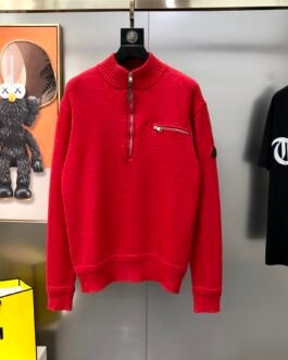Moncler Pull zippé en maille – Rouge