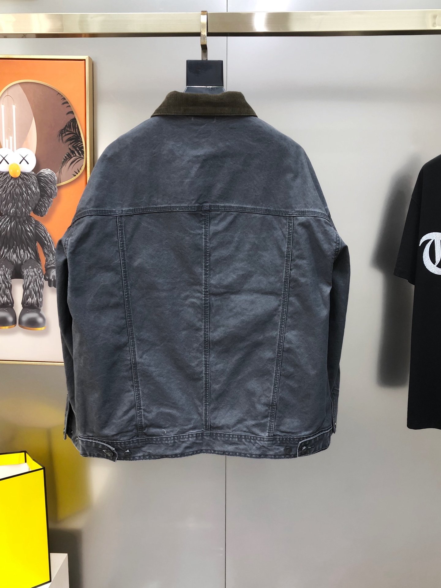 Prada Veste en denim à col velours – Gris délavé - vue 5