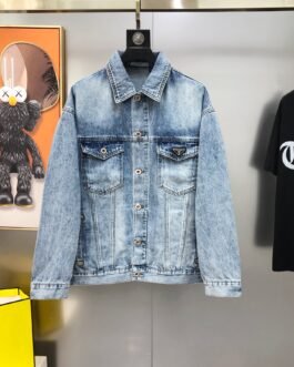 Prada Veste en denim à logo Triangle – Bleu délavé