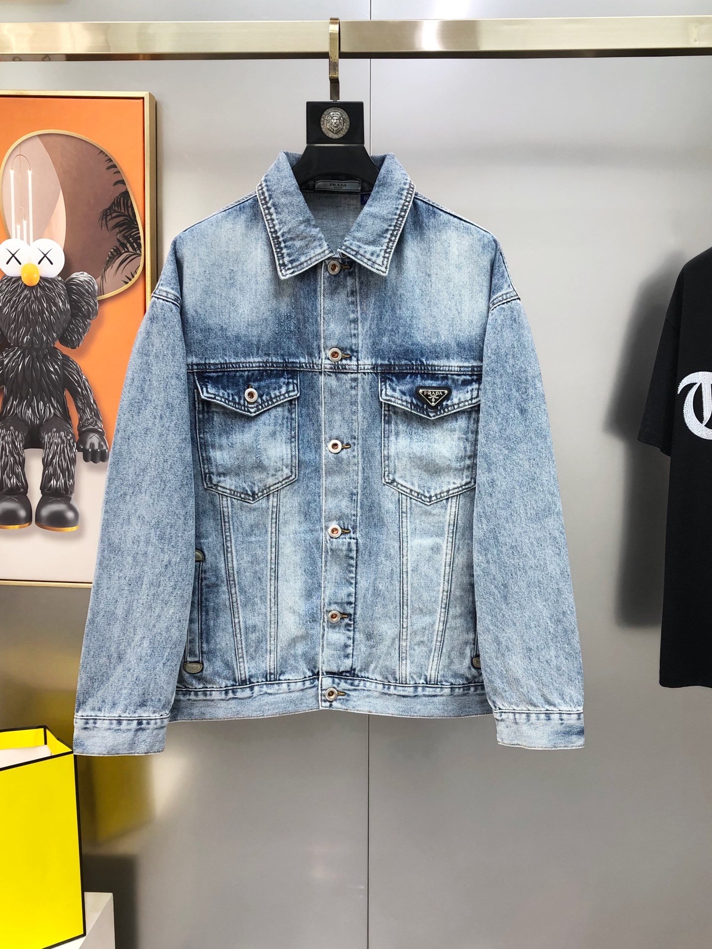 Prada Veste en denim à logo Triangle – Bleu délavé