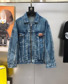 Zegna Veste en denim zippée – Bleu