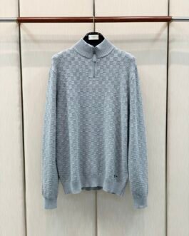Louis Vuitton Polo zippé en maille à motif géométrique Gris clair