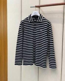 Prada Polo en maille rayée à manches longues Noir et blanc