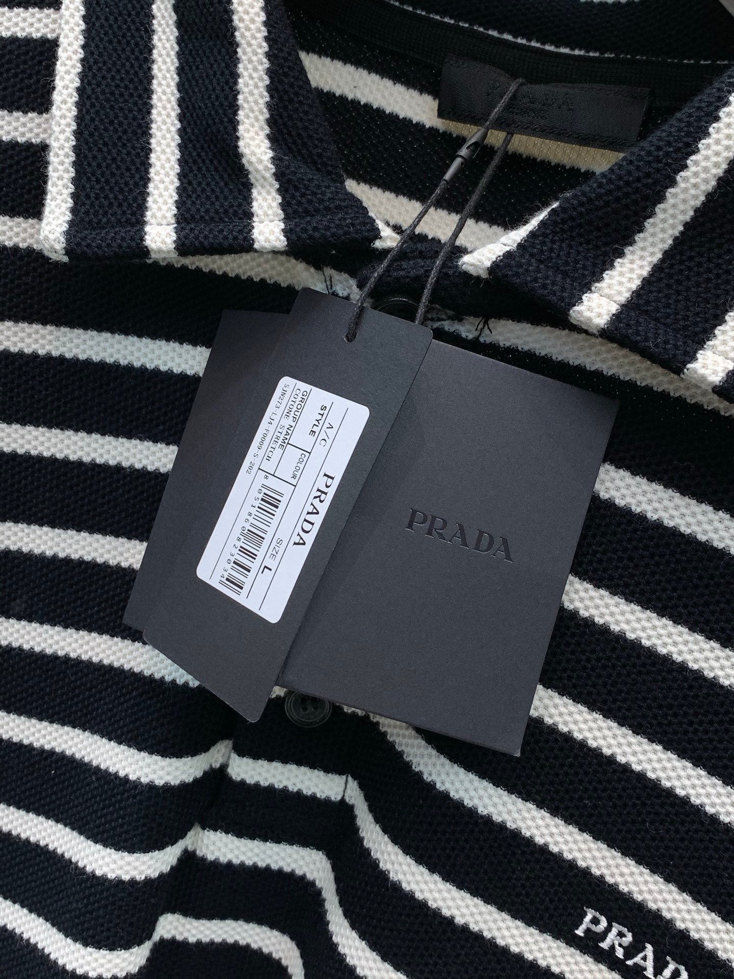 Prada Polo en maille rayée à manches longues Noir et blanc - vue 3