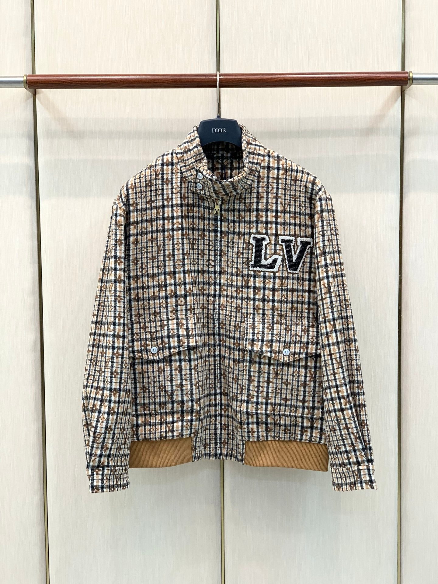 Louis Vuitton Veste à carreaux avec monogramme brodé Beige et bleu