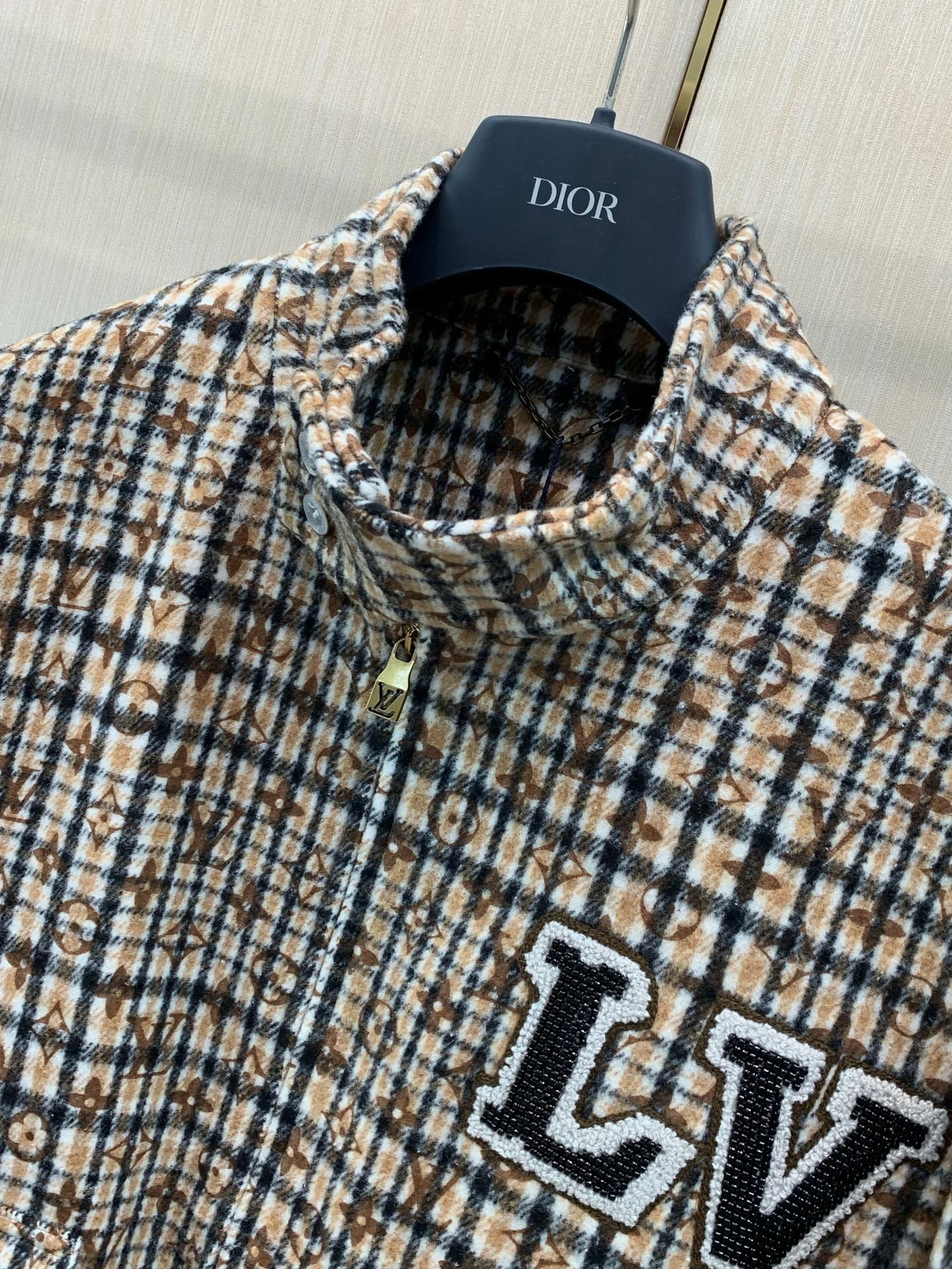 Louis Vuitton Veste à carreaux avec monogramme brodé Beige et bleu - vue 9