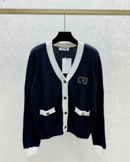 Louis Vuitton Cardigan bleu marine à bordures contrastées