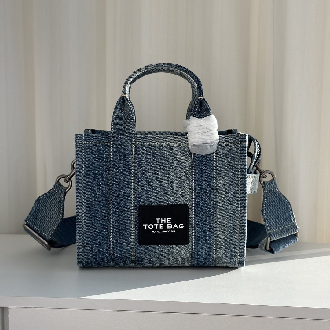 Marc Jacobs The Tote Bag en denim bleu à bandes contrastées