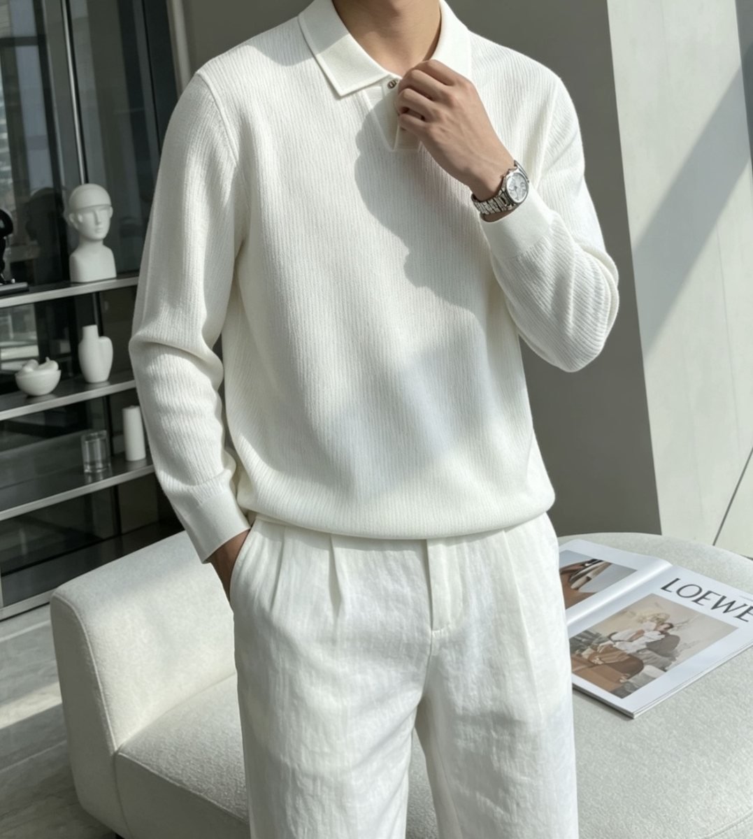 loro piana pull polo à manches longues en maille fine