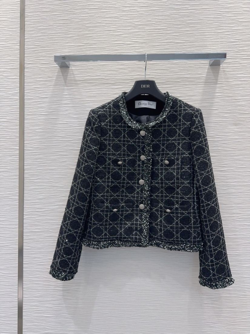 Dior Veste courte en tweed à boutons décoratifs