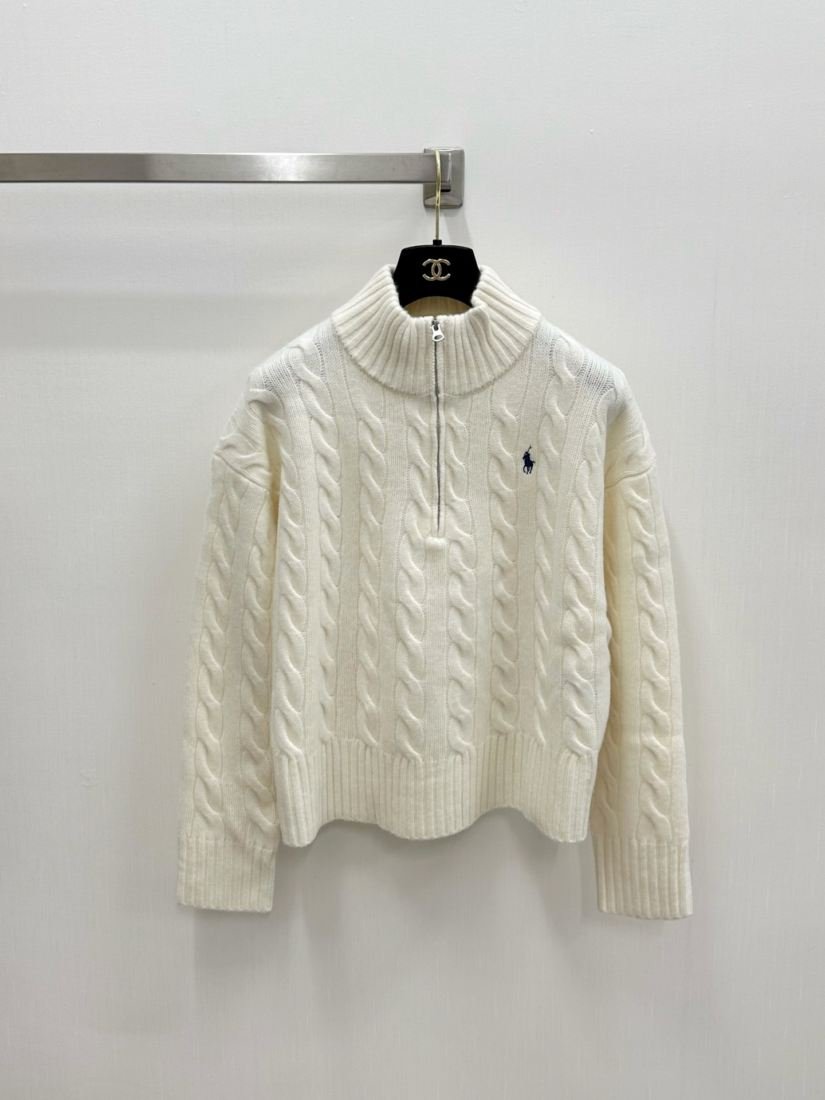 polo ralph lauren pull torsadé à col montant zippé