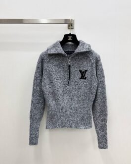 Louis Vuitton Pull à demi-zip en maille chinée et monogramme
