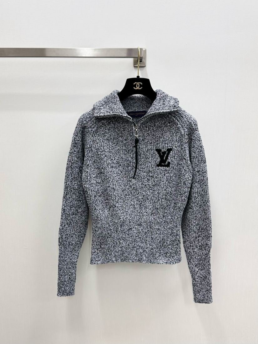 Louis Vuitton Pull à demi-zip en maille chinée et monogramme