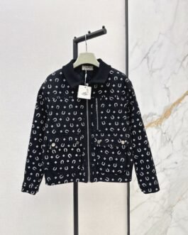 Hermès Blouson noir zippé à motifs fers à cheval blancs