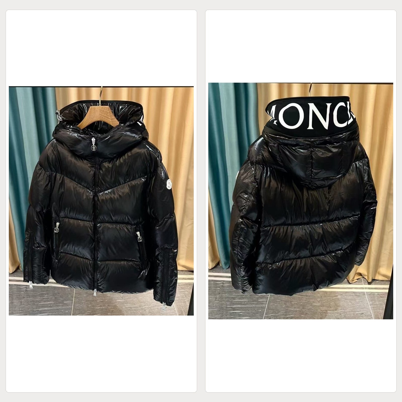 moncler doudoune huppe brillante à col montant logotypé
